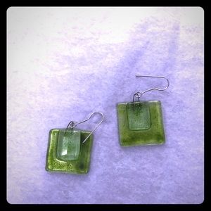 Green glass earringd
